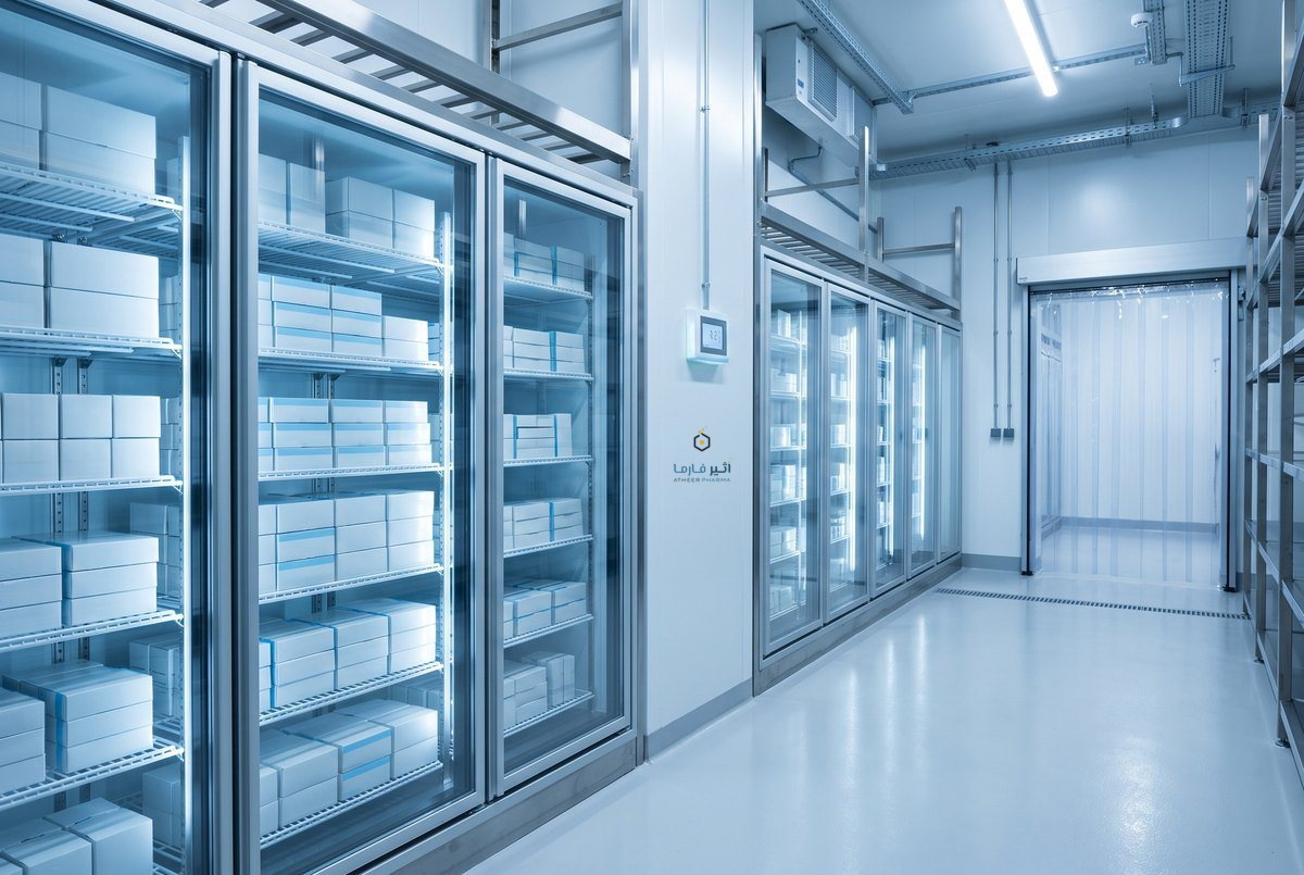 Refrigerated storage room with glass-fronted temperature-controlled units
